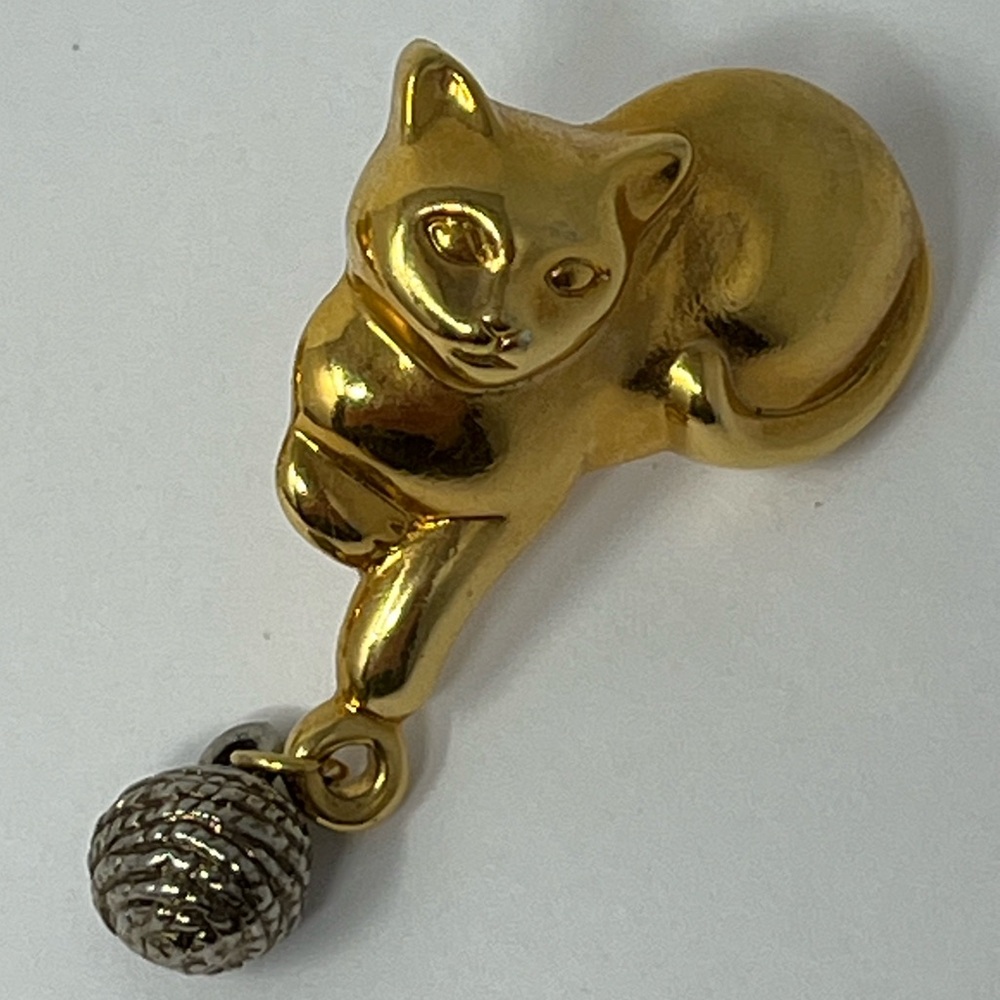 Gold Tone Cat Earrings with Silver Tone Accents - Picture 2 of 7